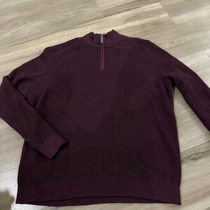 Ted Baker Men's Maroon Wool Blend Quarter Zip-Up Sweater Top
